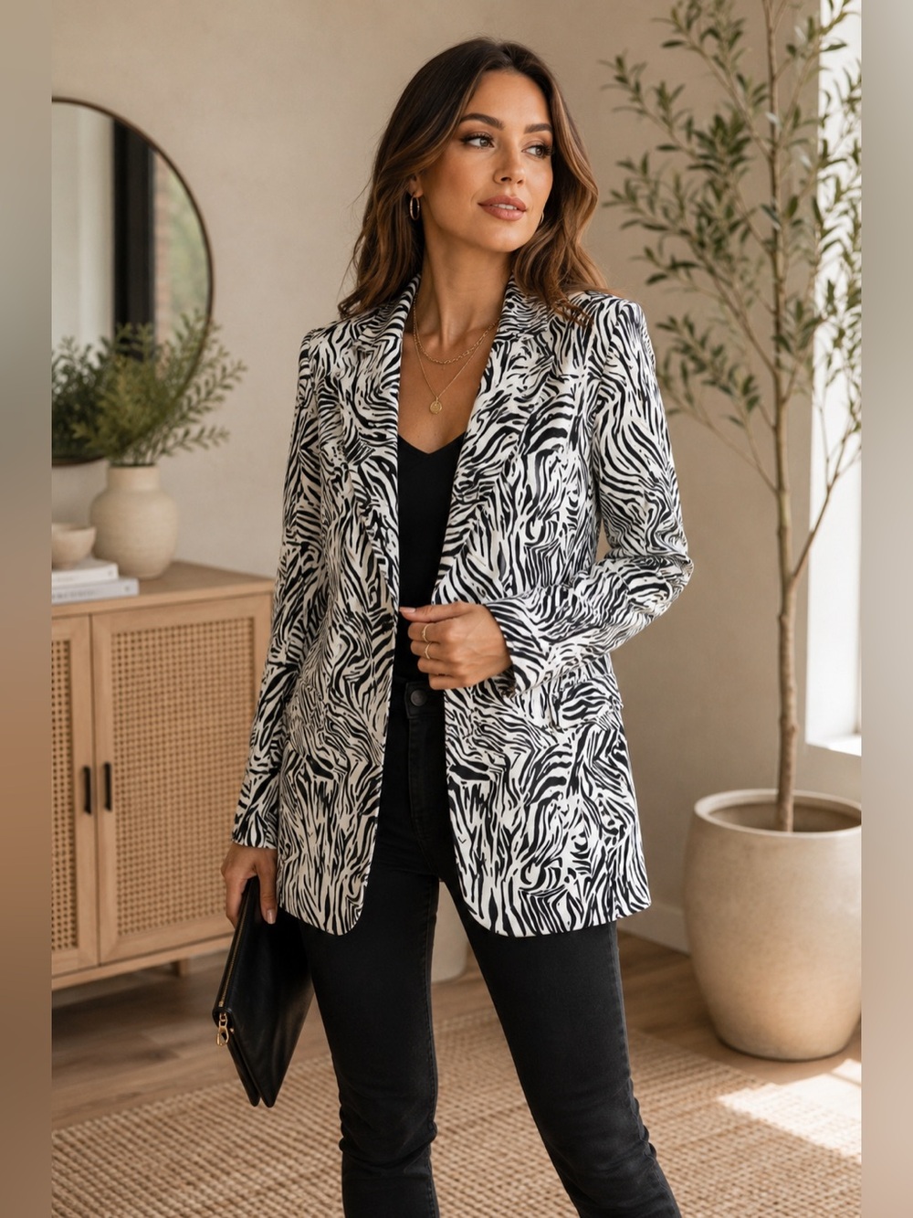 Nasty Gal Zebra Print Longline Blazer Women’s Size 14 Black White Jacket‎ NWOT